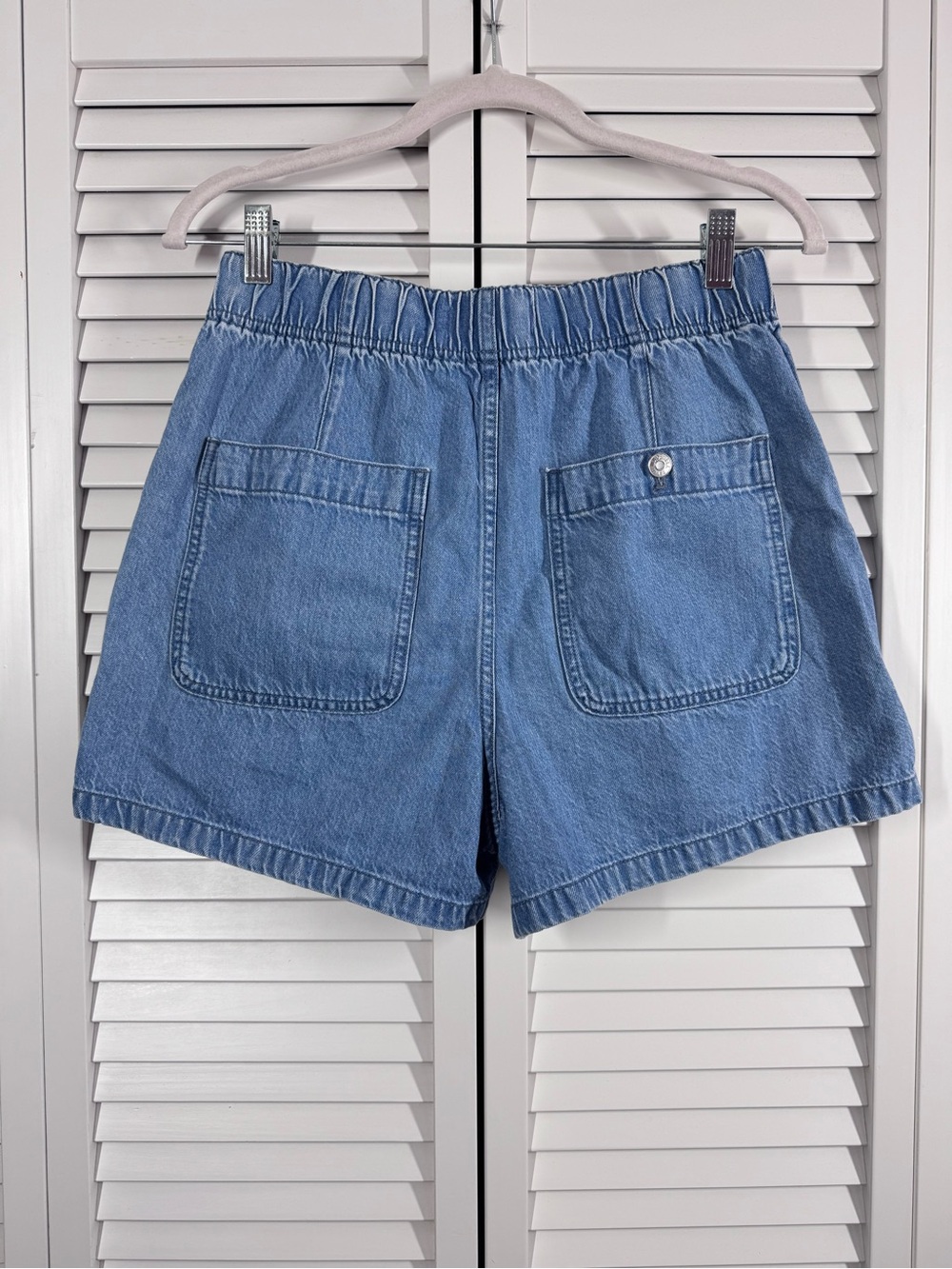 Madewell Pull-On Paperbag Utility Denim Blue Shorts in Arcwood Wash 26 - Picture 6 of 9